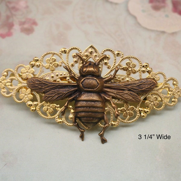 Gold Filigree Hair clip- Bee Hair Clip- Bee Barrette- Hair Accessory - Bumblebee Hair Clip Barrette- Handmade