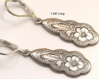 Silver Flower Drop Earrings: Botanical Garden Wedding Jewelry