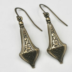 Antique Gold Double Sided Art Nouveau Earrings- Floral Earrings- Vintage Inspired 1920’s Earrings- Edwardian Earrings- Brass Dangle Earrings