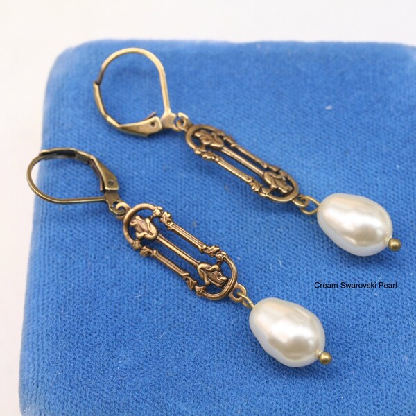 Ivory Teardrop Pearl Earrings- Art Nouveau Drop Earrings- Vintage Inspired 1920’s Earrings- Ivory Pearl Coquette Earrings - Bridal Earrings