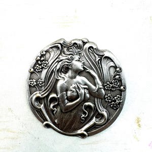 Art Nouveau Brooch- Silver Brooch- Lady In The Garden Brooch- Statement Brooch- Art Deco Brooch- Coat Pin- Gift For Her Mother Sister