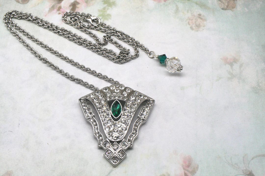 Kimono Dragon Emerald Cut Emerald Green Crystal Necklace