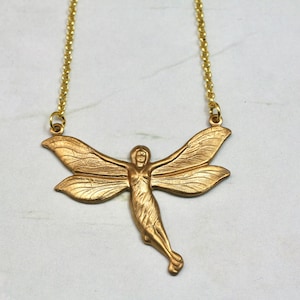 Brass Fairy Necklace- Fairy Necklace- Goddess Necklace- Goddess Jewelry- Alphonse Mucha Necklace- Art Nouveau Necklace- Gift For Mom Sister