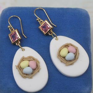 Polymer Clay Earrings- Easter Egg Earrings- Easter Earrings- Cute Earrings- Long Drop Earrings- Pink Earrings- Whimsical Jewelry