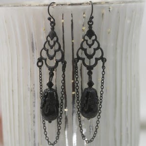 Black Chandelier Earrings- Dark Academia- Black Crystal Earrings- Renaissance Earrings- Gothic Earrings- Victorian Earrings- Gift For Her