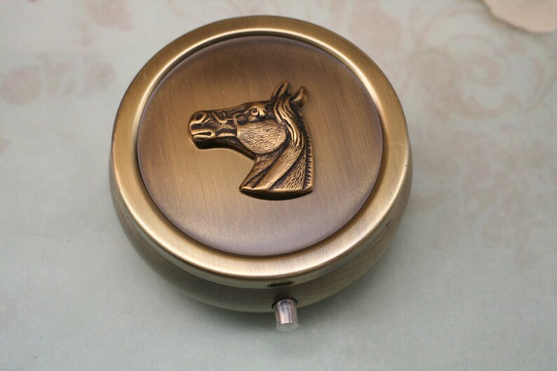 Bronze Horse Pill Box, Pill Case, Pill Organizer, Trinket Box, Small Round Pill Box, Horse Lover Gift, Equestrian Gift, Gift For Her Him image 6