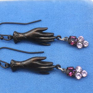Black Hand Earrings- Amethyst Earrings- Violet Earrings- Crystal Earrings- Gothic Earrings- Victorian Earrings- Small Drop earrings
