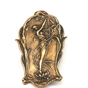 Art Nouveau Lady Brooch: Vintage Inspired Brass Pin