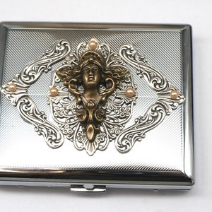 Alphonse Mucha Zigarettenetui, viktorianisches Zigarettenetui, Zigarettenspitze im Vintage-Stil, I.D. halter, Metall Brieftasche, Kreditkartenhalter