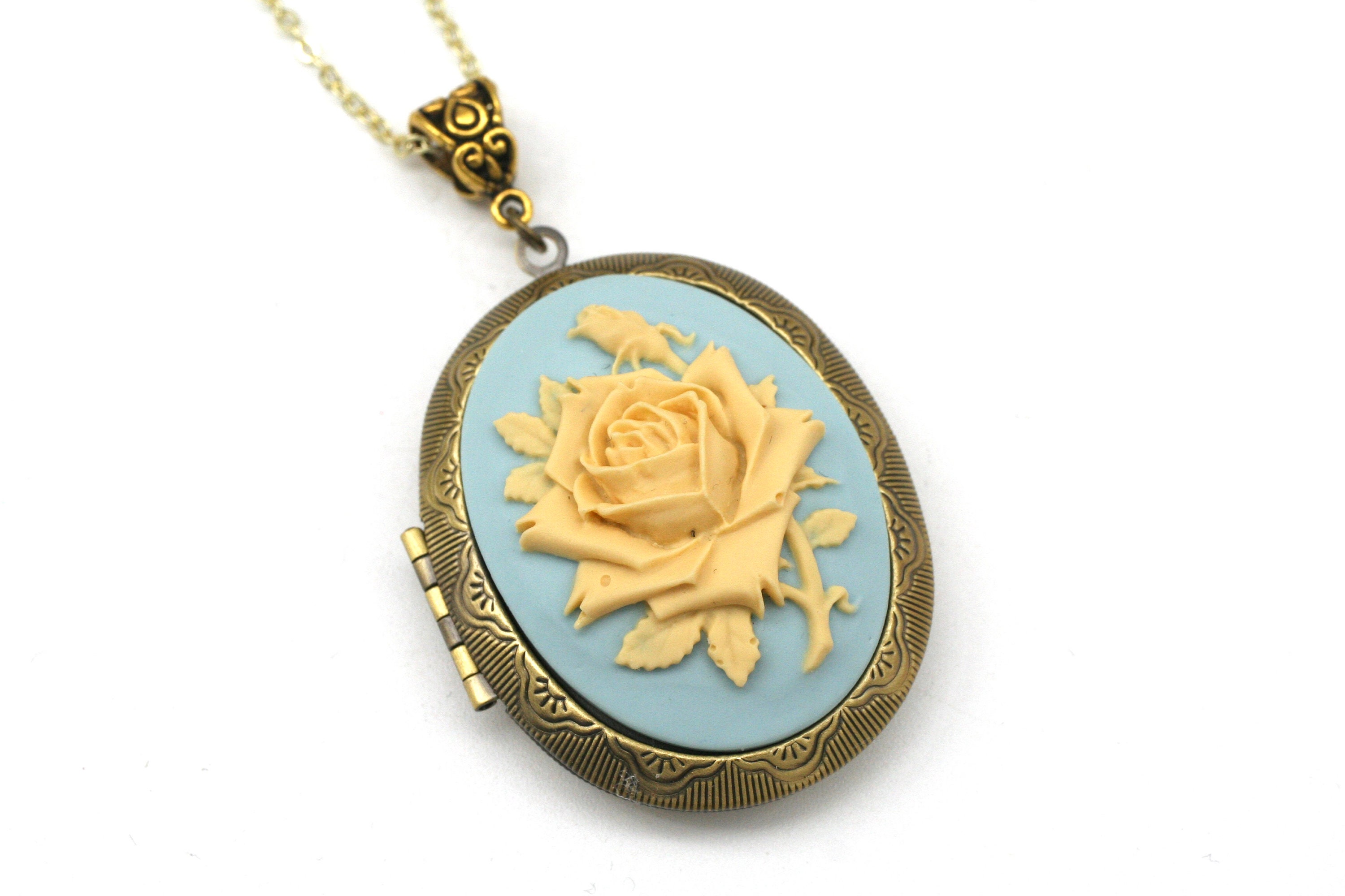 Buy Vintage Cameo Locket Necklace Solid Perfume Compact Victorian Charm  Oval Necklace Bohemian Accessory Jewelry W/ Chunky Gold Plated Chains  Online in India - Etsy