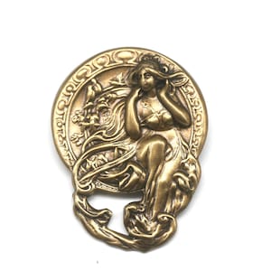 Brass Art Nouveau Brooch- Goddess Brooch- Alphonse Mucha Brooch- Coat Brooch- Scarf Pin- Gift For Women- Unique Brooch- Gift For Her