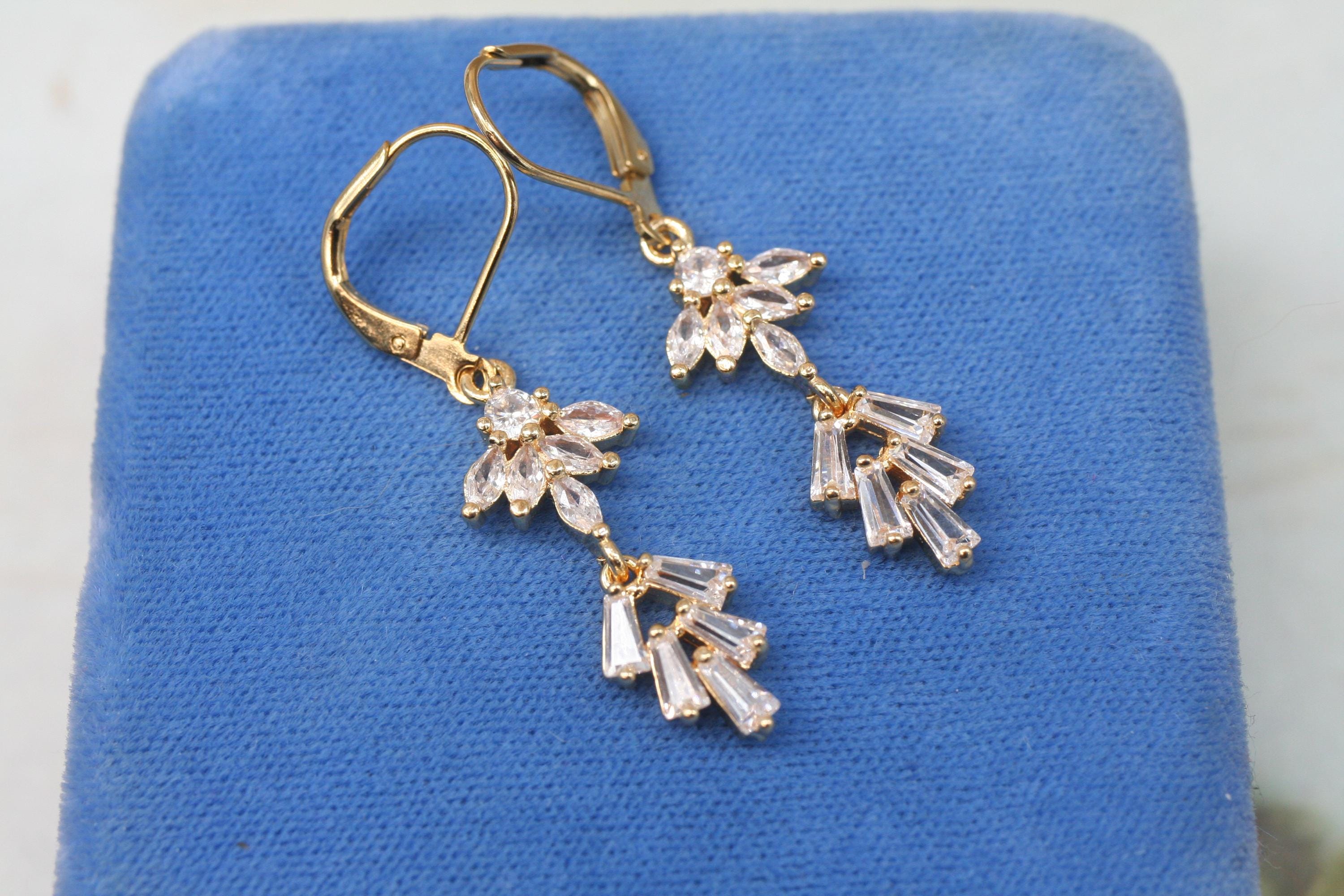 Cubic Zirconia Earrings- Art Deco Earrings- Vintage Inspired- CZ Drop Earrings- Bridal Earrings- Great Gatsby- Gift For Her-Dainty Earrings