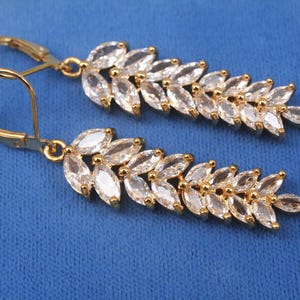 Long Dangle Crystal Earrings- Crystal Leaf Earrings- Art Deco Earrings- Bridal Earrings- Flapper Earrings- Couquette- Romantic Earrings -