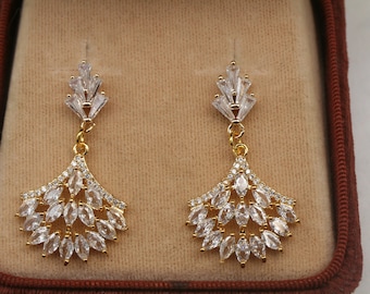 Art Deco Zirkonia-Fächer-Ohrringe: Gatsby-Brautschmuck