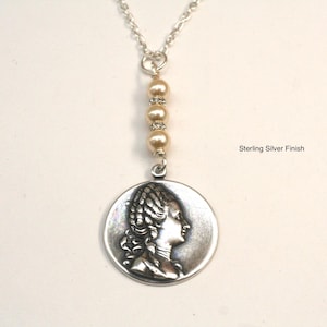 Marie Antoinette Necklace- French Queen Necklace- Marie Antoinette Jewelry- Silver Necklace- Cream Pearl Necklace- Goddess Necklace