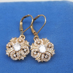 Gold Cubic Zirconia Earrings: Vintage 1920s Style Bridal Jewelry