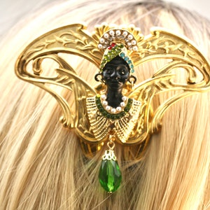 Brass Hair Stick Art Nouveau hair comb African Lady Hair Comb Crystal Hair Comb Green Hair Stick Egyptian Hair Comb Unique Hair Comb image 3