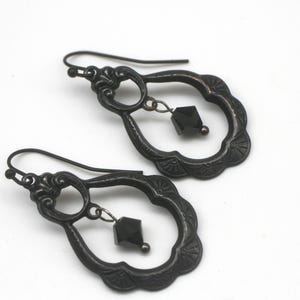 Black Victorian Earrings- Black Crystal Earrings- Dark Academia- Goth Earrings- Ren Faire Earrings- Black Drop Earrings- Boho Jewelry