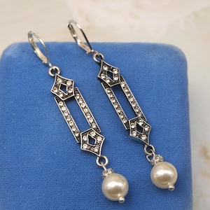 Pearl Art Deco Earrings: Crystal Flapper Jewelry