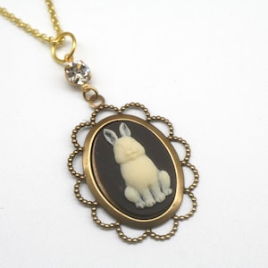 Bunny Cameo Necklace: Brass Filigree Rabbit Pendant - Etsy
