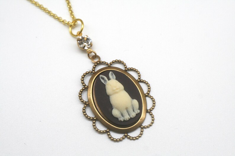 Bunny Cameo Necklace: Brass Filigree Rabbit Pendant - Etsy
