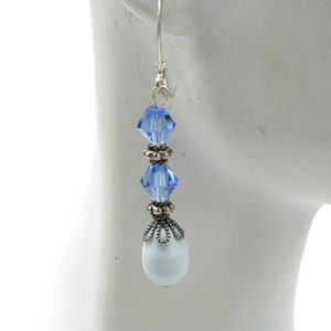 Blue Swarovski Crystal Teardrop Earrings, Sterling Silver Wires