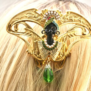 Brass Hair Stick Art Nouveau hair comb African Lady Hair Comb Crystal Hair Comb Green Hair Stick Egyptian Hair Comb Unique Hair Comb image 6