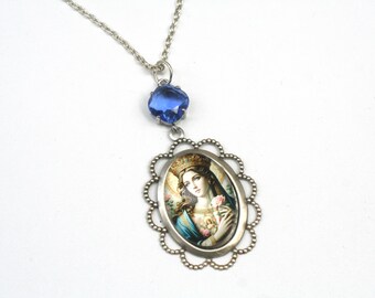 Mother Mary Cameo Necklace: Silver Plated Religious Jewelry