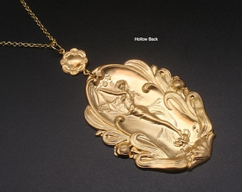 Brass Art Nouveau Fairy Necklace: Cottagecore Nymph Jewelry