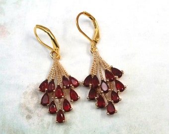 Red Art Deco Earrings- Great Gatsby- Gold Drop Earrings- Dark Academia Earrings- Vintage Inspired 1920’s Earrings Gold and Red Earrings