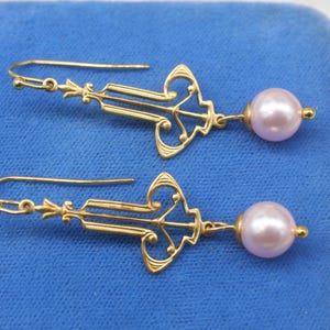 Art Deco Earrings: Pale Pink Crystal Pearl, Flapper Style