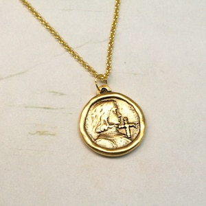 Vintage Style Jeanne d'Arc Halskette: Vergoldeter religiöser Schmuck