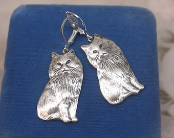 Silver Cat Earrings- Animal Earrings- Cat Lover Gift- Drop Earrings- Kitty Cat - Gift For Her Mom Friend Sister Wife- Silver Earrings