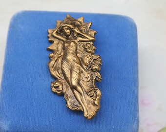Broche Alphonse Mucha: Broche de Deusa Art Nouveau de inspiração vintage