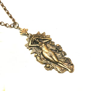 Art Nouveau Brass Goddess Necklace: Alphonse Mucha Vintage Style