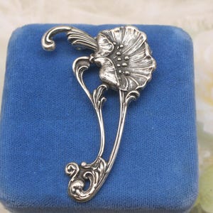 Sterling Silver Plated Poppy Brooch: Art Nouveau Flower Pin