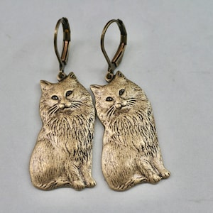 Brass Cat Earrings- Cat Jewelry- Cat Lover Gift- Animal Earrings- Animal Jewelry- Cat Dangle Earrings