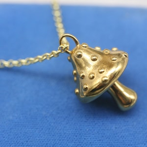 Mushroom Pendant Necklace: Gold Plated Stainless Steel, Cottagecore Jewelry