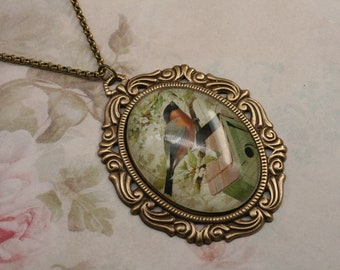 Bird Necklace- Cameo Necklace- Brass Necklace- Bird Lover Gift- Vintage Inspired- Unique Necklace- Woodland Jewelry- Woman’s Necklace