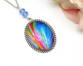 Rainbow Cameo Necklace, Cameo Jewelry, Rainbow Jewelry, Silver Necklace, Necklace For Women