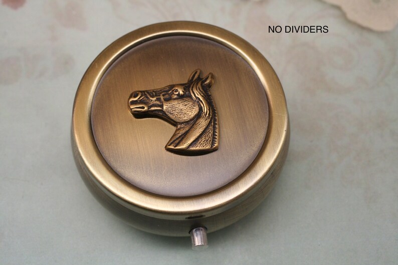 Bronze Horse Pill Box, Pill Case, Pill Organizer, Trinket Box, Small Round Pill Box, Horse Lover Gift, Equestrian Gift, Gift For Her Him image 1
