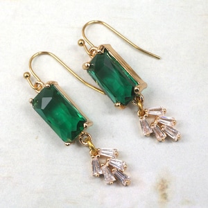 Emerald Art Deco Earrings- Vintage Inspired 1920’s Earrings- Bridesmaid Jewelry- Great Gatsby Wedding- Cubic Zirconia Drop Earrings