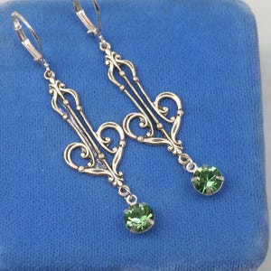 Silver Erinite Rhinestone Earrings: Vintage Inspired- Light Academia- Long Dangle Earrings- Great Gatsby
