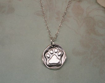 Paw Print Necklace: Silver Animal Jewelry, Dog Cat Lover Gift