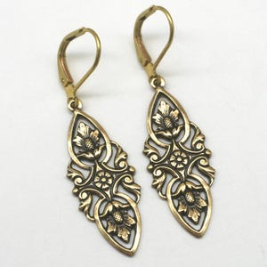 Art Nouveau Brass Drop Earrings: Vintage Style, Lightweight