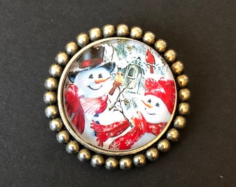 Christmas Brooch, Snowman Jewelry, Christmas Pin, Silver Pin, Holiday Pin, Gift For Her