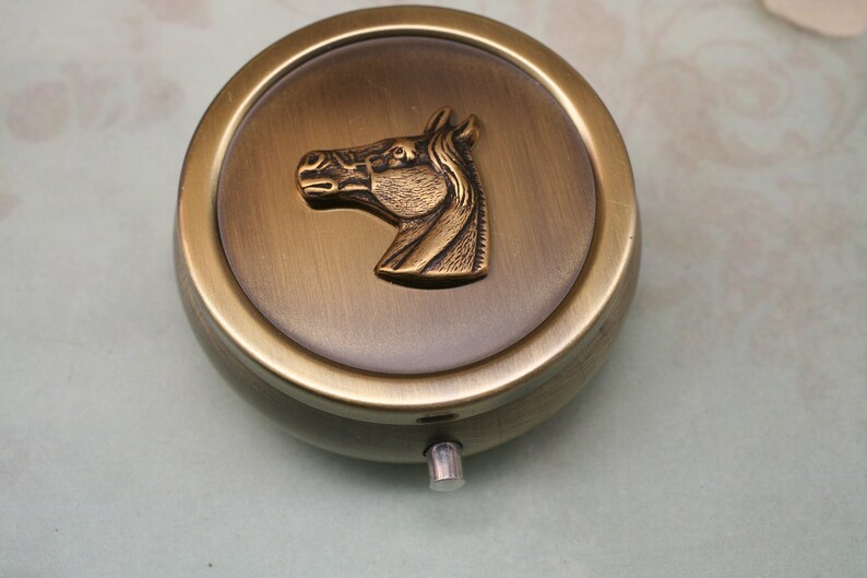 Bronze Horse Pill Box, Pill Case, Pill Organizer, Trinket Box, Small Round Pill Box, Horse Lover Gift, Equestrian Gift, Gift For Her Him image 4
