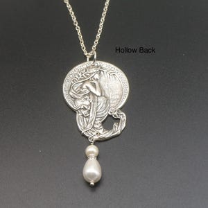 Silver Greek Goddess Necklace: Alphonse Mucha Art Nouveau Pearl Pendant
