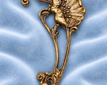 Brass Poppy Flower Brooch: Vintage Style Art Nouveau Style