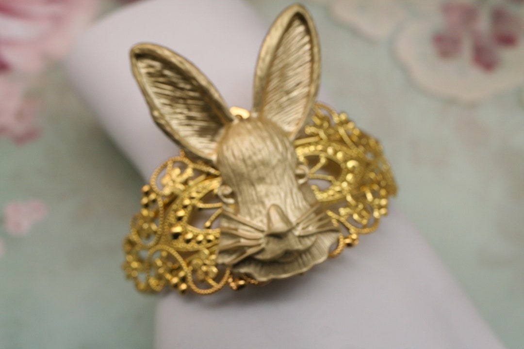 Bunny Rabbit Filigree Bracelet- Gold Cuff Bracelet- Animal Bracelet ...